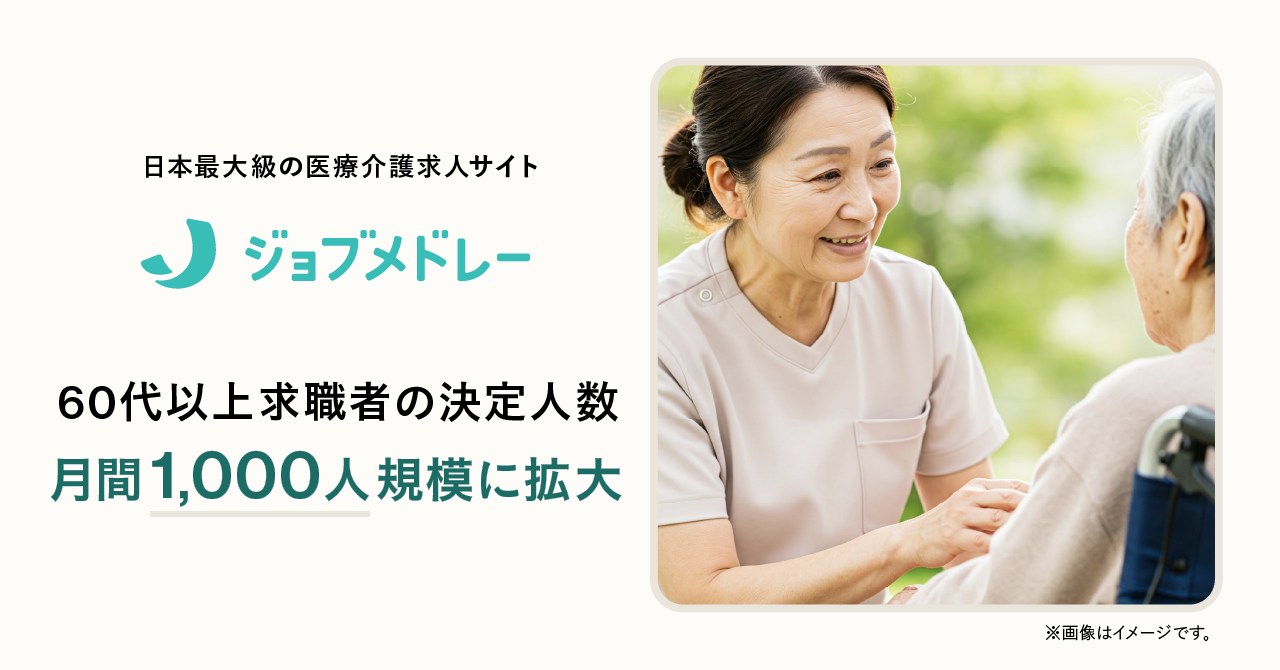 「ジョブメドレー」の60代以上求職者の決定人数が月間1,000人規模まで拡大〜働きたい人に多様な就業機会を提供し、医療介護業界の人材不足解消を支援〜